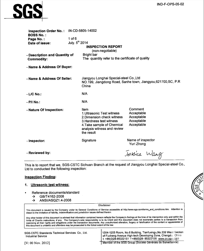 SGS Certificate